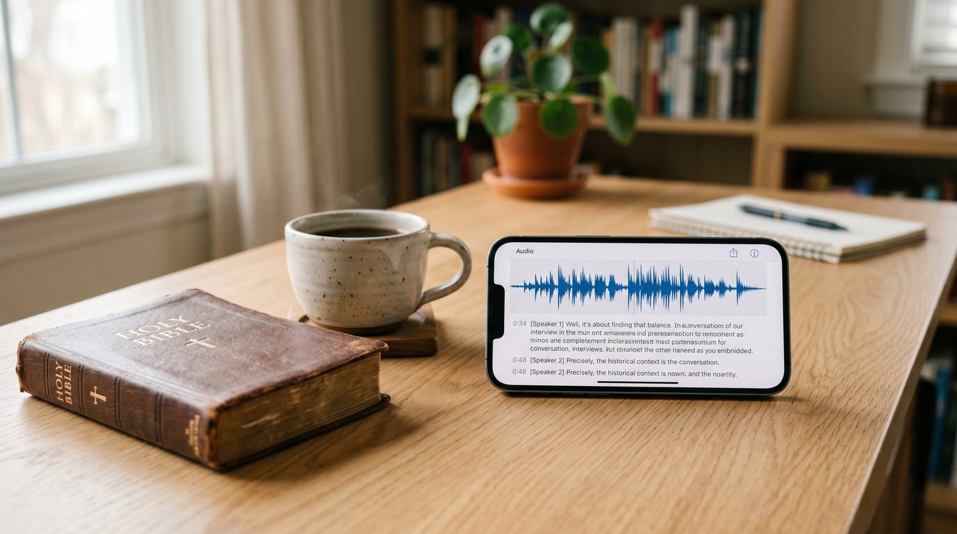 AI sermon transcription app converting a sermon to text on a smartphone