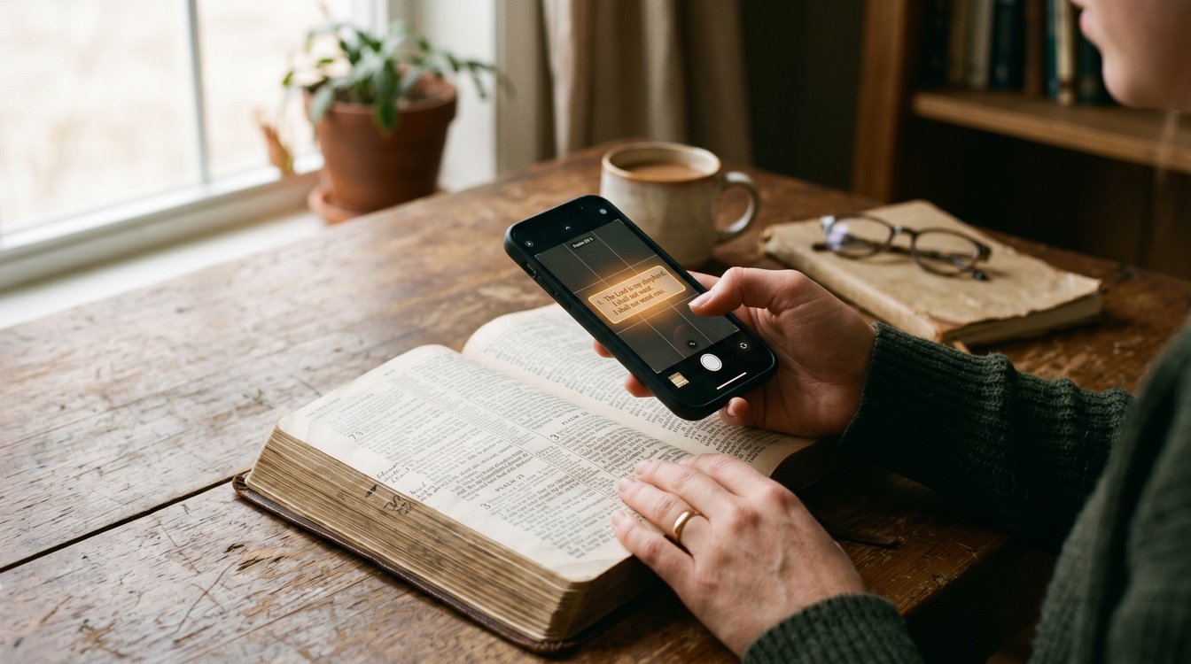 Bible verse detection app on a phone screen