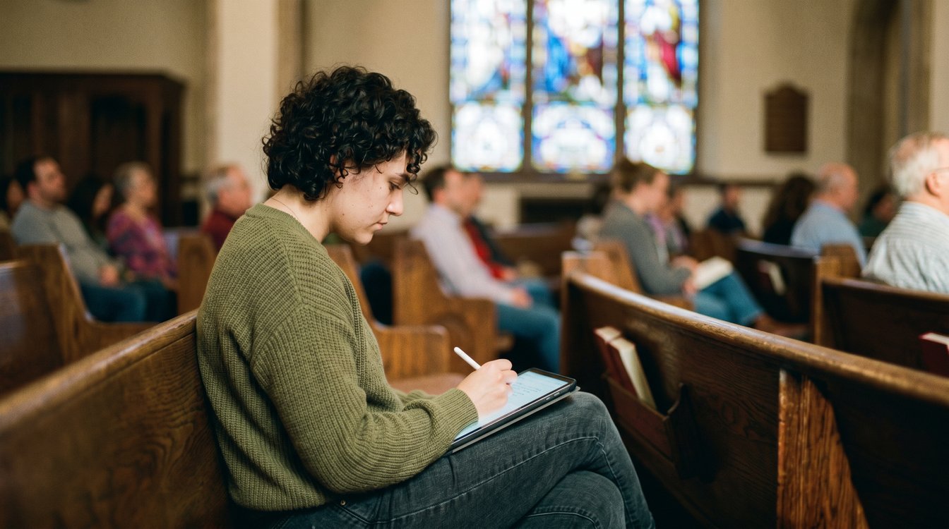 Person writing sermon notes during Bible study
