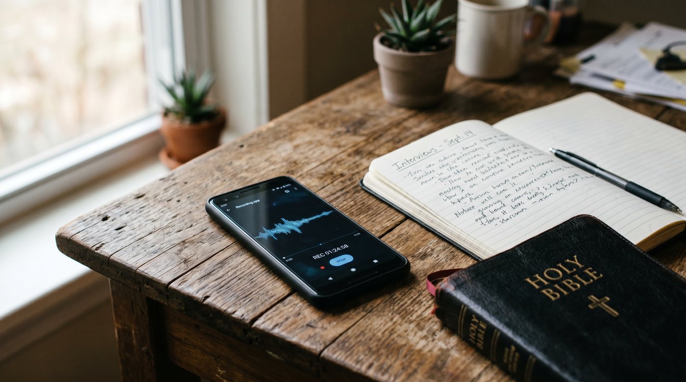 Transcribing a sermon on a smartphone, converting recorded audio to text